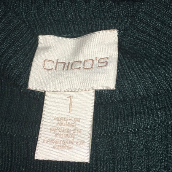 Chico’s Forest Green Mock Turtleneck Cold Shoulder Sweater. - Picture 3 of 5